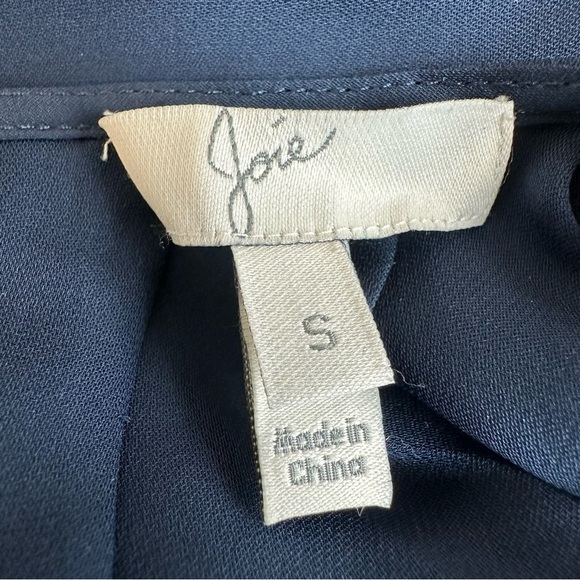 Joie 100% Silk Mini Dress Navy Blue Crewneck Keyhole Long Sleeve Size Small - Picture 8 of 10